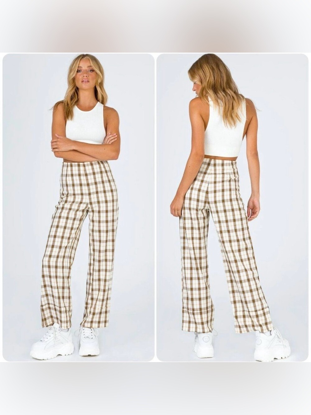 Princess Polly Euros Pants Yellow Check NWT Women Size 4